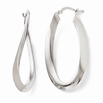 14k White Gold Polished Twisted Oval Hoop Earrings