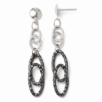 14k White Gold Black Rhodium Textured Dangle Earrings