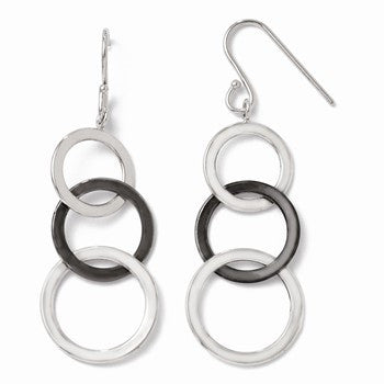 14k White Gold Black Rhodium Polished Dangle Earrings