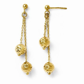 14k Yellow Gold Diamond-cut Post Dangle Earrings