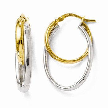 14k Two-tone Polished Twisted Hinged Hoop Earrings