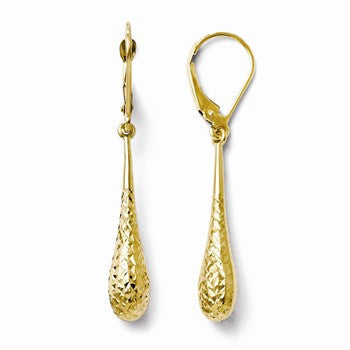 14k Yellow Gold Diamond-cut Dangle Leverback Earrings