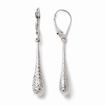 14k White Gold Diamond-cut Dangle Leverback Earrings