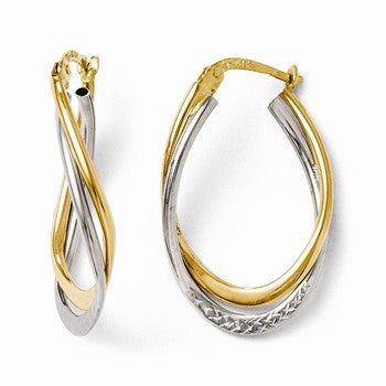 14k Two-tone Polished & Textured Oval Hoop Earrings