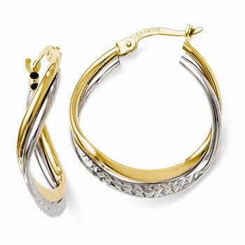 14k Two-tone Polished & Textured Hinged Hoop Earrings