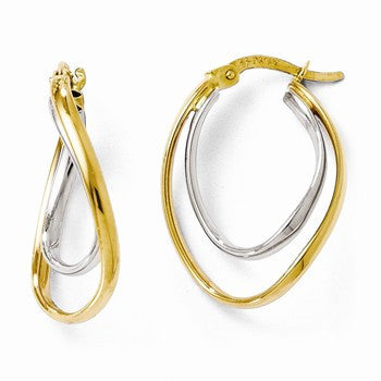 14k Two-tone Polsihed Double Oval Hinged Hoop Earrings