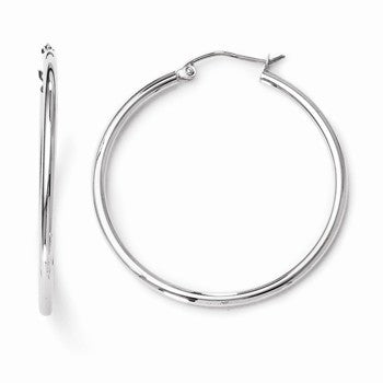 14k White Gold 2mm Large Hoop Earrings