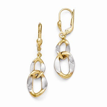 White Rhodium Plated 14k Yellow Gold Polished Dangle Leverback Earrings