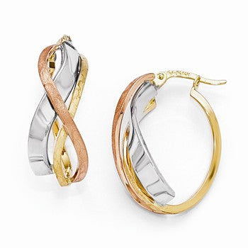 14k Tri-color Polished & Brushed Fancy Hoop Earrings