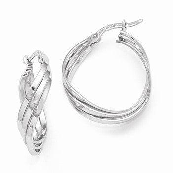 14k White Gold Polished Fancy Hinged Hoop Earrings