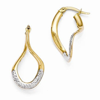 White Rhodium Plated 14k Yellow Gold Polished Diamond-cut Hoop Earrings