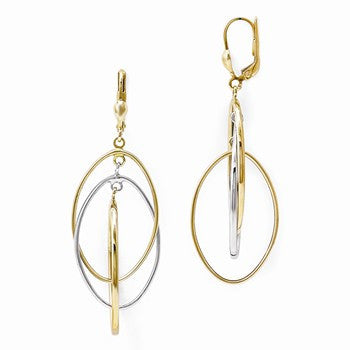 14k Two-tone Polished Dangle Leverback Earrings