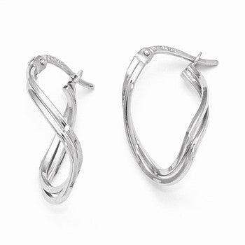 14k White Gold Polished Oval Hinged Hoop Earrings