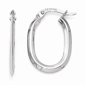 14k White Gold Polished Oval Hinged Hoop Earrings