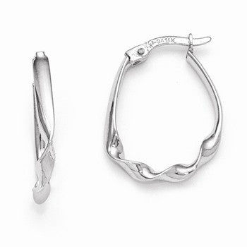 14k White Gold Polished Hinged Hoop Earrings