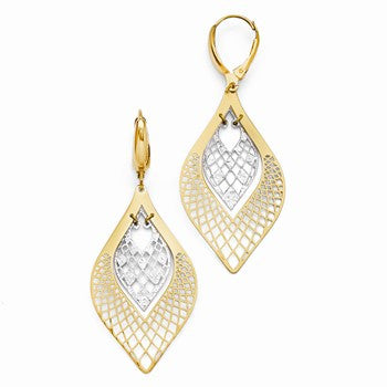 14k Two-tone Polished & Diamond-cut Leverback Earrings