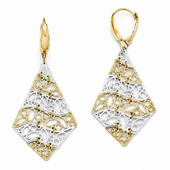 14k Two-tone Polished & Diamond-cut Leverback Earrings