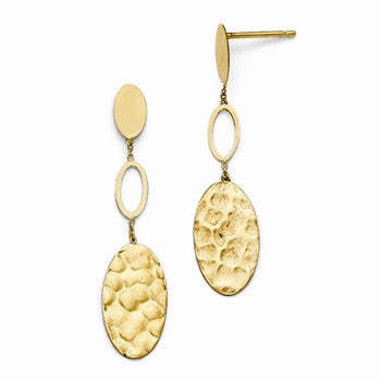 14k Yellow Gold Polished, Brushed & Textured Post Dangle Earrings