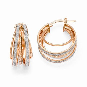 14k Rose Gold Polished Glitter Infused Hoop Earrings