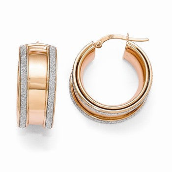 14k Rose Gold Polished Glitter Infused Hoop Earrings