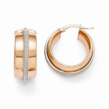 14k Rose Gold Polished Glitter Infused Hoop Earrings