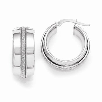 14k White Gold Polished Glitter Infused Hoop Earrings