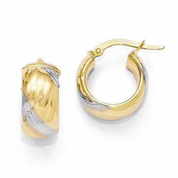 White Rhodium Plated 14k Yellow Gold Polished Hinged Hoop Earrings