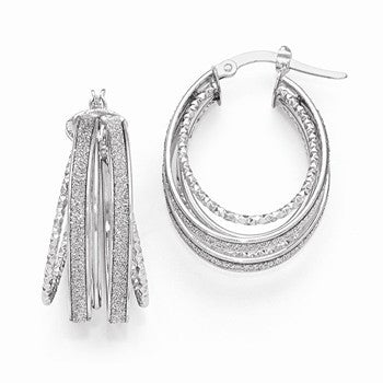 14k White Gold Polished Glitter Infused Hoop Earrings