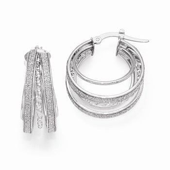 14k White Gold Polished Glitter Infused Hoop Earrings