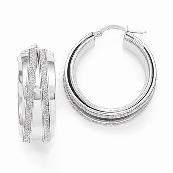 14k White Gold Polished Glitter Infused Hoop Earrings