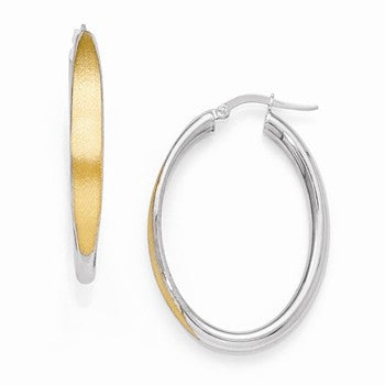 14k White Gold w/Yellow Rhodium Satin Hoop Earrings