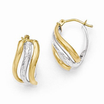 14k Two-tone Polished Twisted Textured Hinged Hoop Earrings