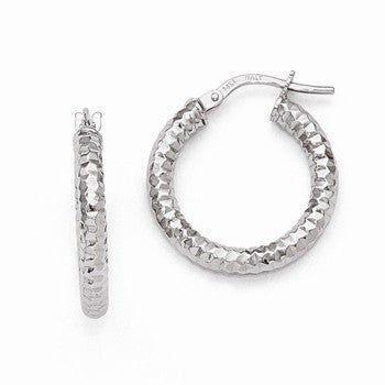 14k White Gold Textured & Polished Hoop Earrings