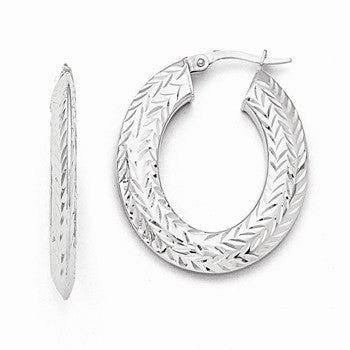 14k White Gold Polished Diamond-cut Hoop Earrings