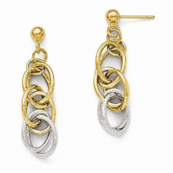 14k Two-tone Polished Textured Earrings