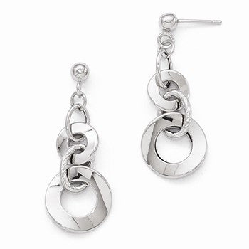 14k White Gold Polished Textured Post Dangle Earring, Jewelry Earrings