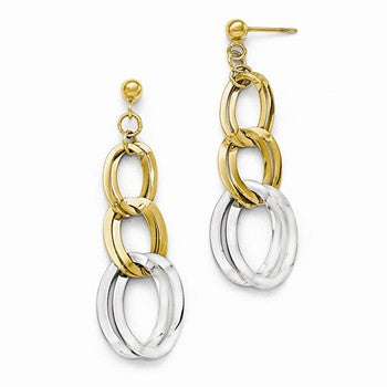 14k Two-tone Polished Fancy Post Dangle Earring, Jewelry Earrings