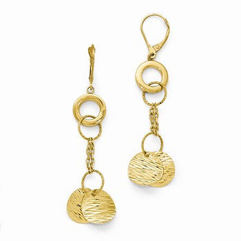 14k Yellow Gold Polished Textured Leverback Earrings