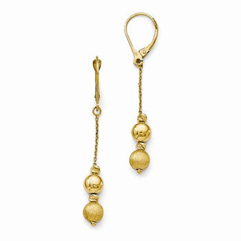 14k Yellow Gold Diamond-cut Scratch Finish Leverback Earrings