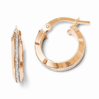 14k Rose Gold Polished Glitter Infused Hoop Earrings