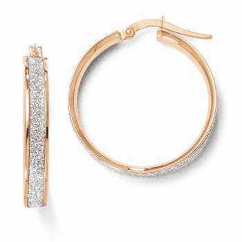 14k Rose Gold Polished Glitter Infused Hoop Earrings