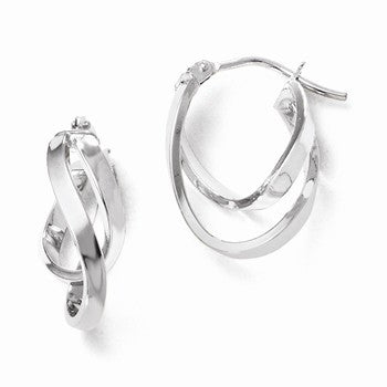 14k White Gold Polished Hinged Hoop Earrings