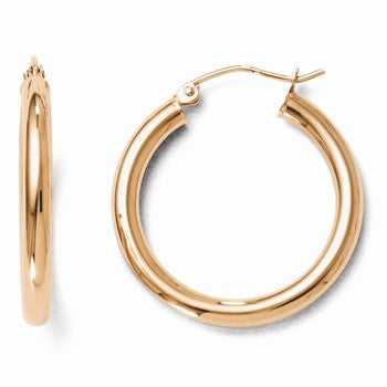 14k Rose Gold 3mm Polished Hoop Earrings