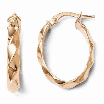 14k Rose Gold Polished & Twisted Oval Hoop Earrings