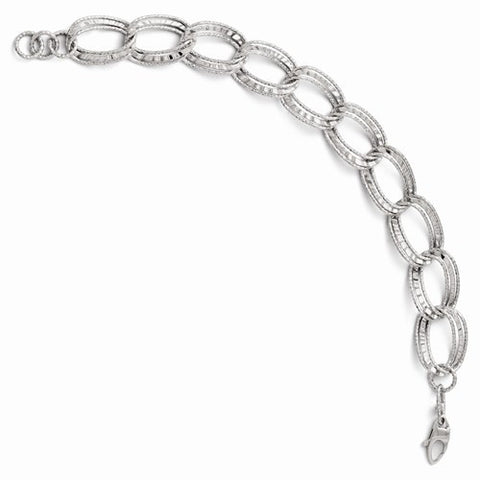 14K White Gold Polished & Diamond-Cut Link Bracelet