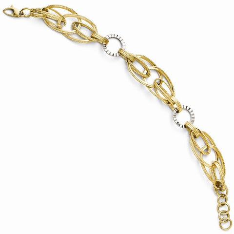 14K White and Yellow Gold Polished & Diamond-Cut Link Bracelet