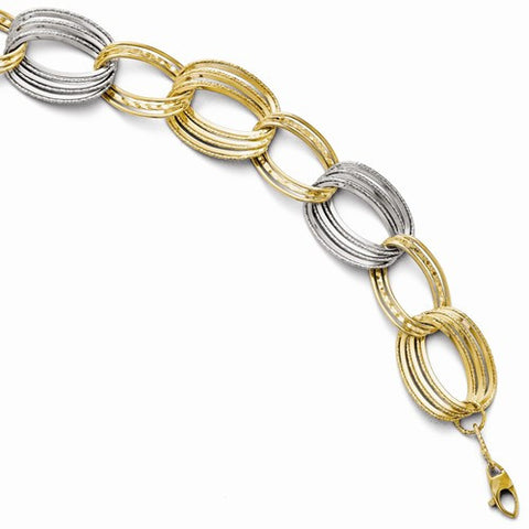 14K White and Yellow Gold Polished & Diamond-Cut Link Bracelet