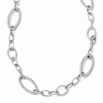 14K White Gold Polished and Textured Link Necklace