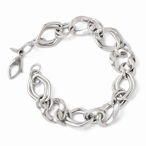 14K White Gold Polished and Textured Fancy Link Bracelet