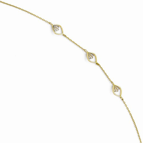 14K with White Rhodium Polished and Textured Anklet